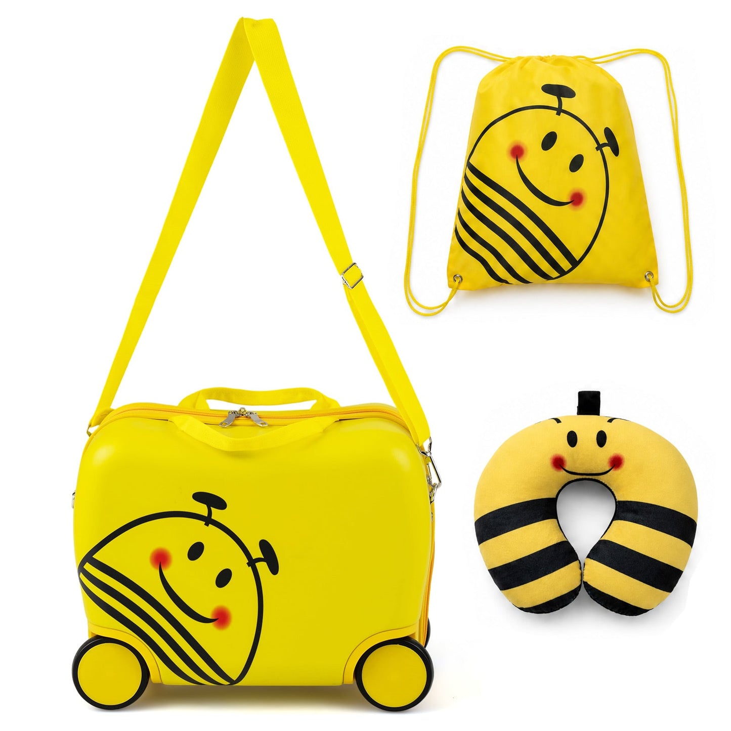 3-Piece Bee Design Kids Bee Design Set with Rucksack & Neck Pillow for Ages 3+-Yellow