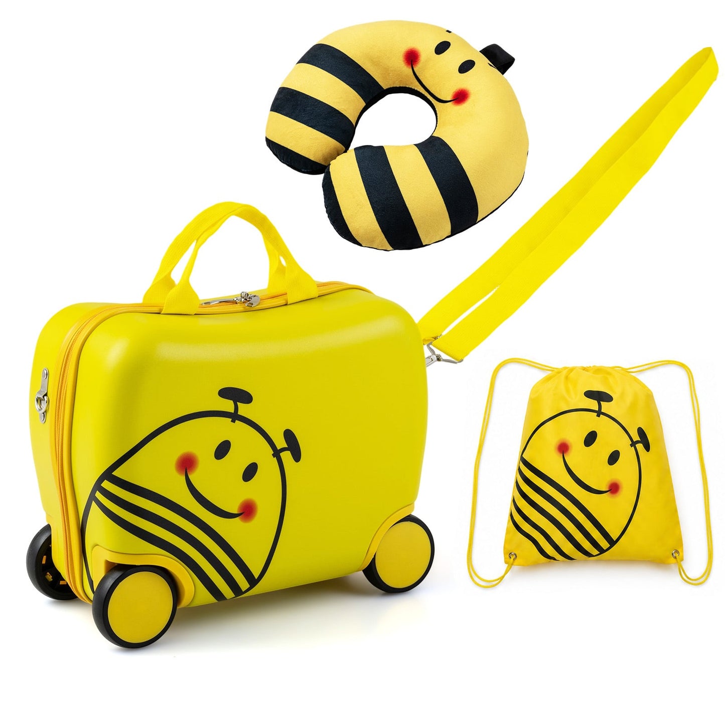 3-Piece Bee Design Kids Bee Design Set with Rucksack & Neck Pillow for Ages 3+-Yellow