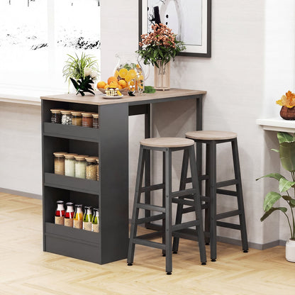 3-Piece Dining Table Set 91 cm Counter Height Bistro Table with 3 Storage Shelves-Rustic Brown