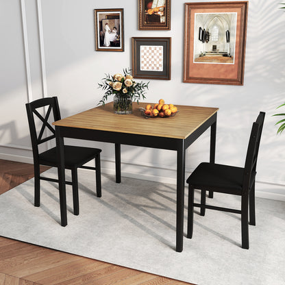 3-Piece Dining Table Set Wooden Square Kitchen Table with 2 Upholstered Chairs for 2 People-Rustic Brown