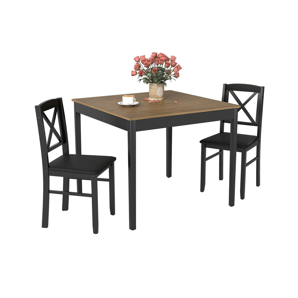 3-Piece Dining Table Set Wooden Square Kitchen Table with 2 Upholstered Chairs for 2 People-Rustic Brown