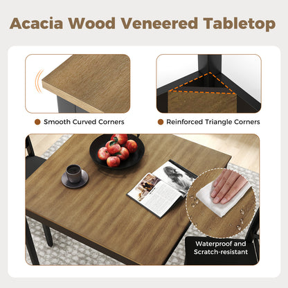 3-Piece Dining Table Set Wooden Square Kitchen Table with 2 Upholstered Chairs for 2 People-Rustic Brown