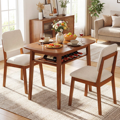 3-Piece Dining Table Set with Storage Rack for Small Spaces-Cherry