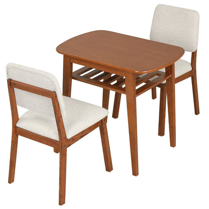 3-Piece Dining Table Set with Storage Rack for Small Spaces-Cherry