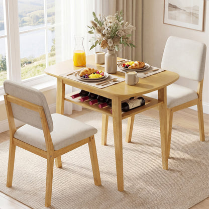 3-Piece Dining Table Set with Storage Rack for Small Spaces-Natural