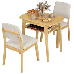 3-Piece Dining Table Set with Storage Rack for Small Spaces-Natural