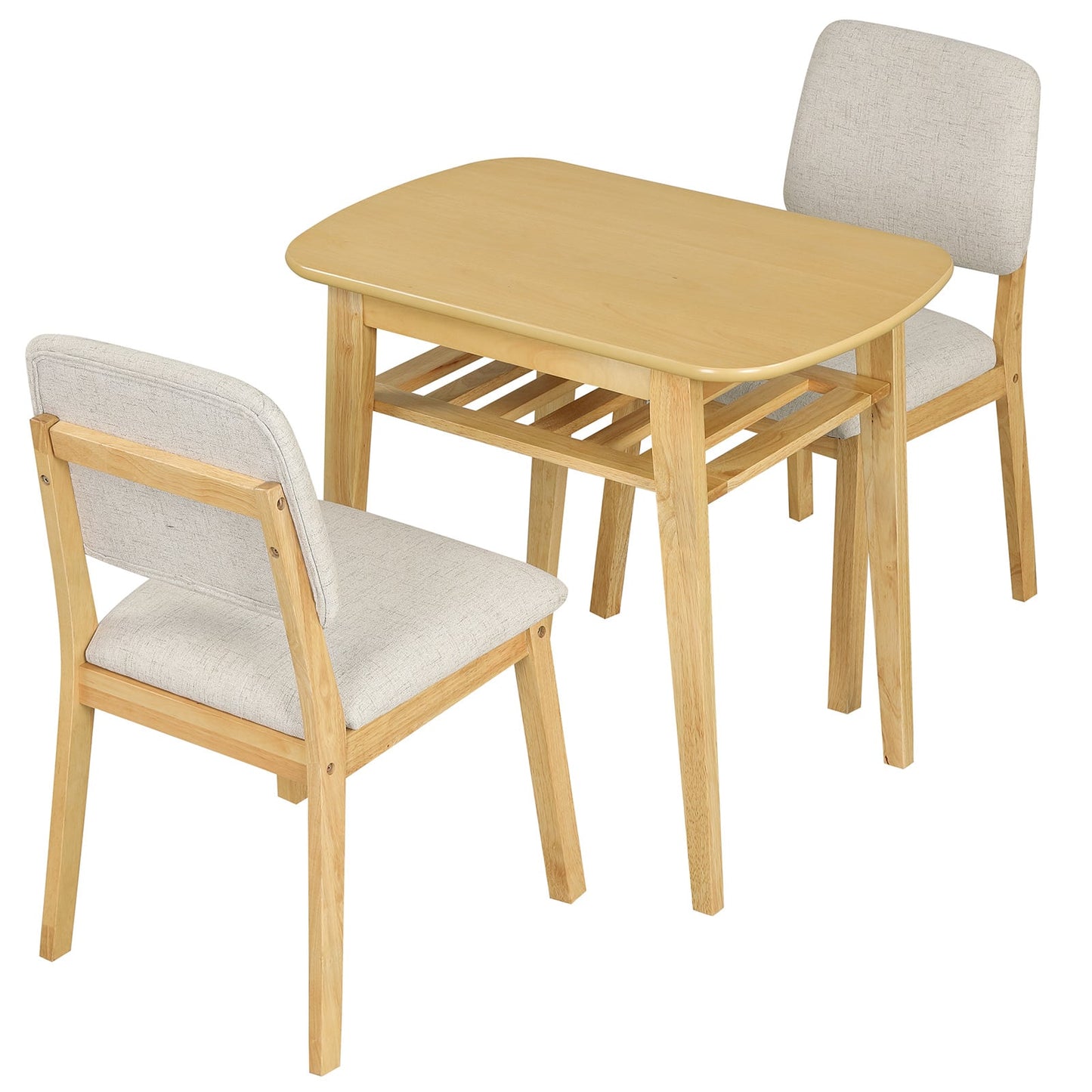 3-Piece Dining Table Set with Storage Rack for Small Spaces-Natural
