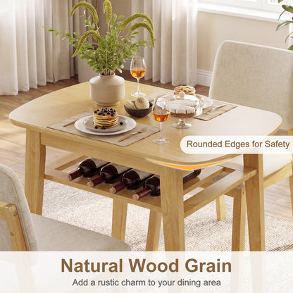 3-Piece Dining Table Set with Storage Rack for Small Spaces-Natural