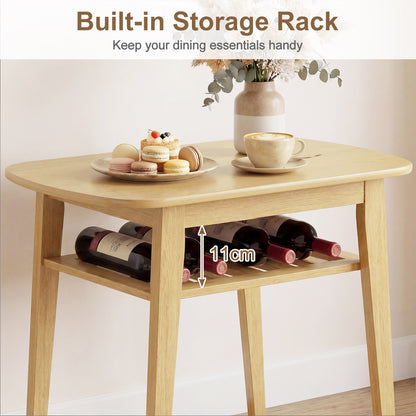 3-Piece Dining Table Set with Storage Rack for Small Spaces-Natural