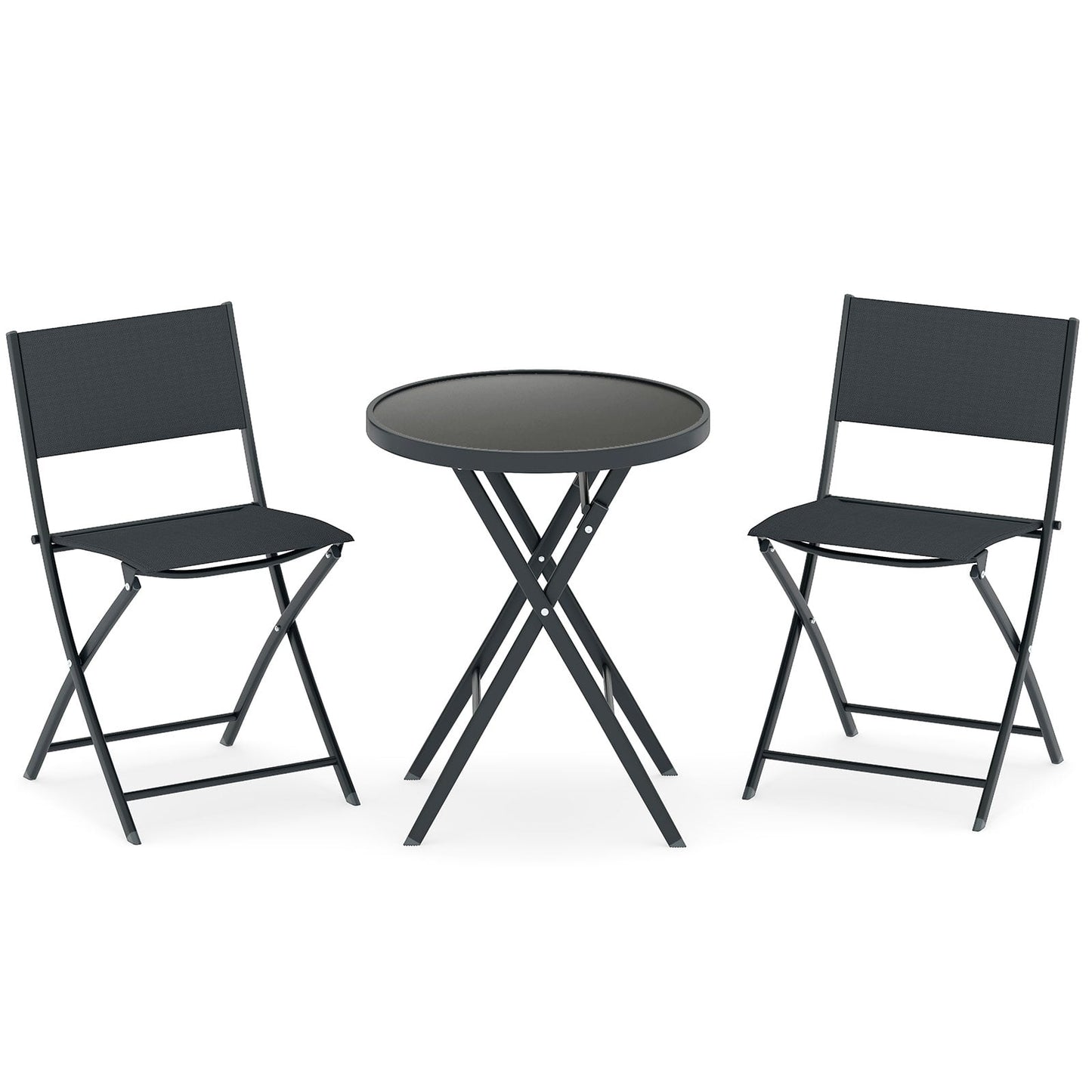 3 Piece Folding Bistro Set Patio Dining Furniture with Breathable Fabric Seat