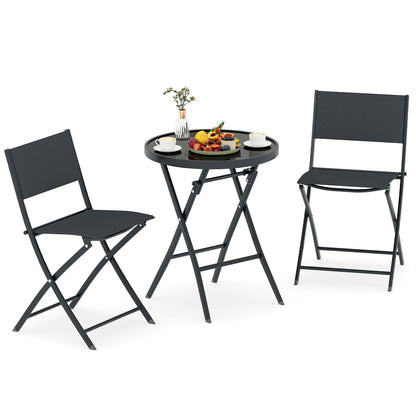3 Piece Folding Bistro Set Patio Dining Furniture with Breathable Fabric Seat