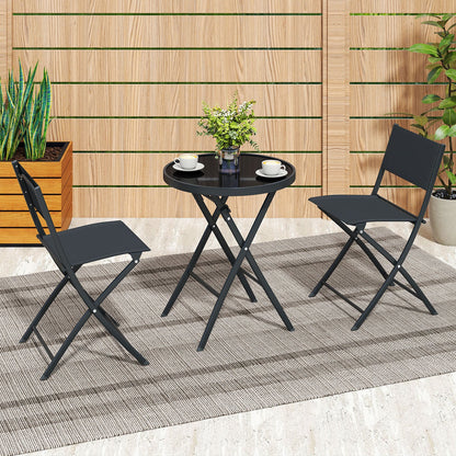 3 Piece Folding Bistro Set Patio Dining Furniture with Breathable Fabric Seat