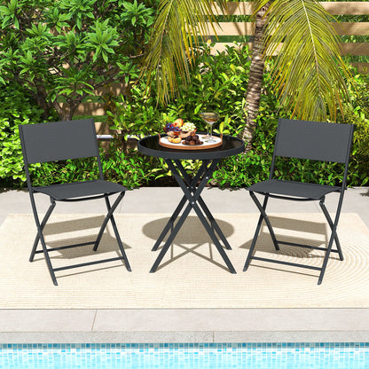 3 Piece Folding Bistro Set Patio Dining Furniture with Breathable Fabric Seat