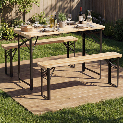 3-Piece Folding Picnic Table with Benches Fir Wood Portable Bear Camping Table-Natural