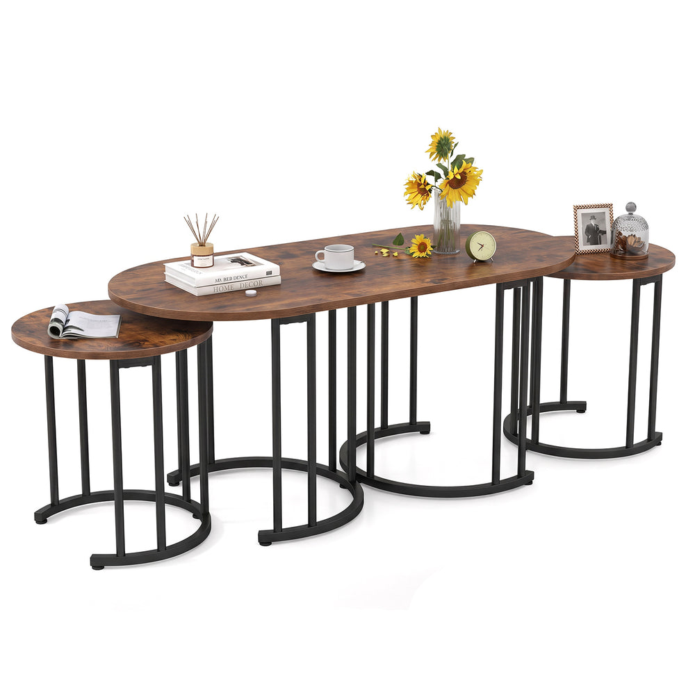 3-Piece Nesting Coffee Table Set 110cm Coffee Table with 2 Side Tables-Rustic Brown
