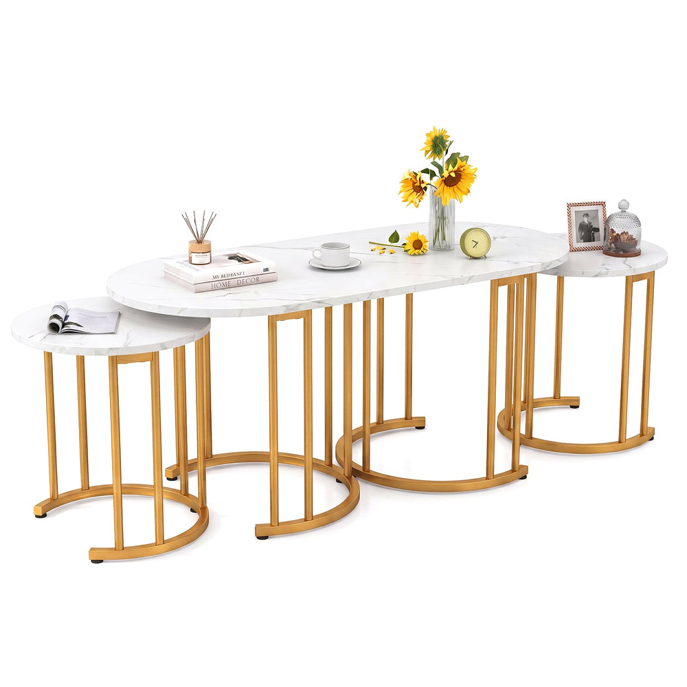 3-Piece Nesting Coffee Table Set 110cm Coffee Table with 2 Side Tables-White