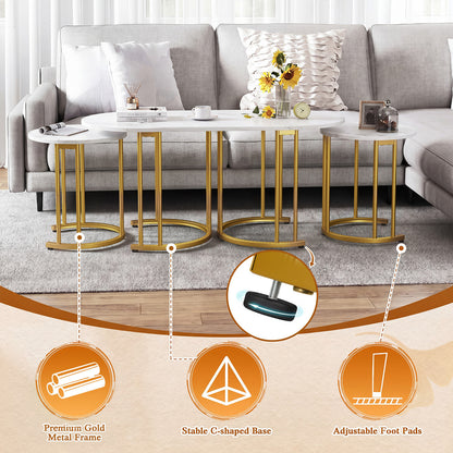 3-Piece Nesting Coffee Table Set 110cm Coffee Table with 2 Side Tables-White