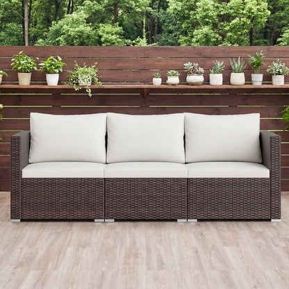 3-Piece Outdoor Wicker Sectional Sofa Set PE Rattan Modular Couch with Thick Cushions-White
