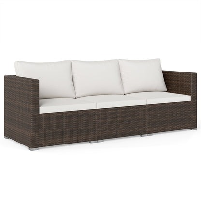 3-Piece Outdoor Wicker Sectional Sofa Set PE Rattan Modular Couch with Thick Cushions-White
