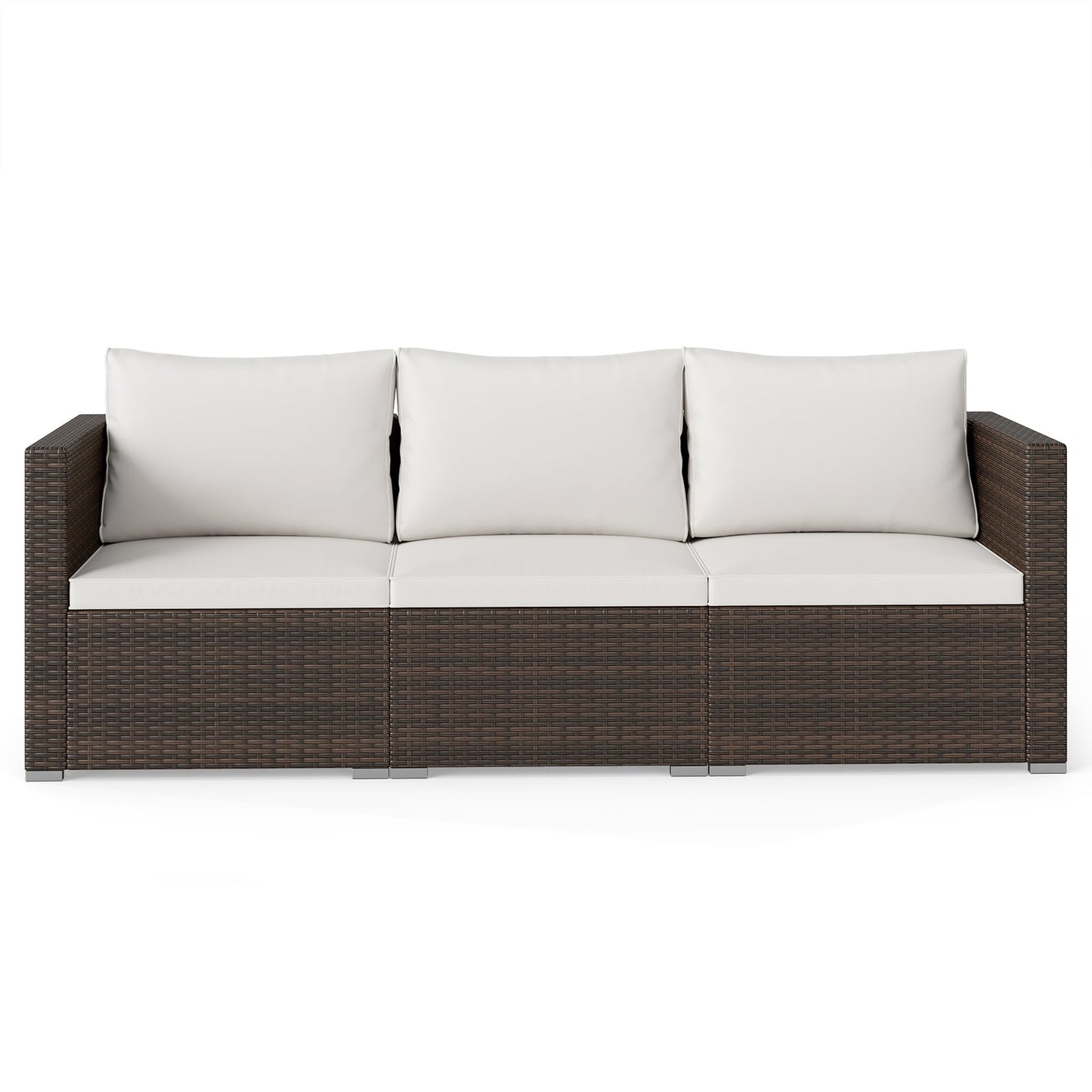 3-Piece Outdoor Wicker Sectional Sofa Set PE Rattan Modular Couch with Thick Cushions-White
