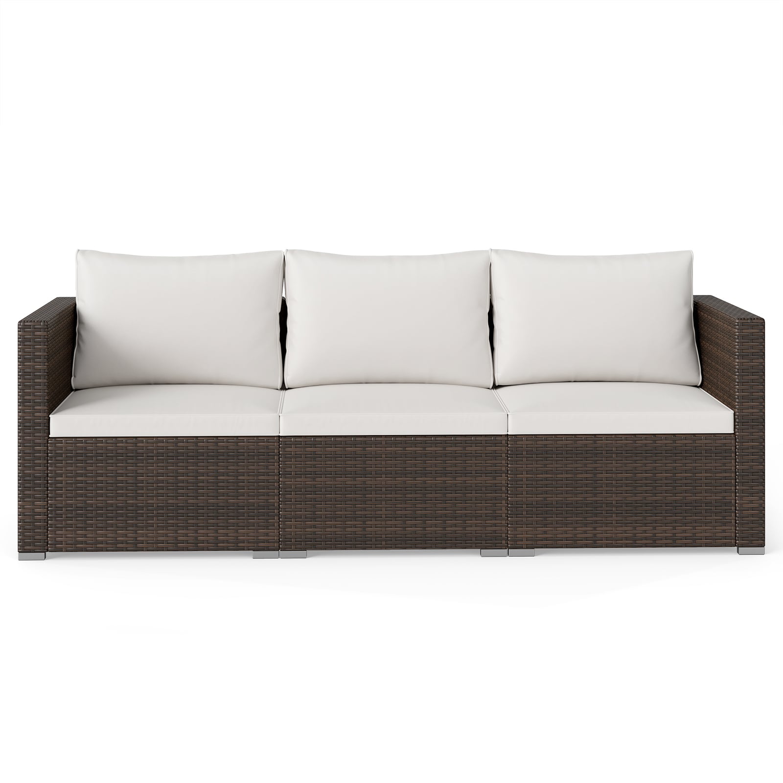 3-Piece Outdoor Wicker Sectional Sofa Set PE Rattan Modular Couch with Thick Cushions-White