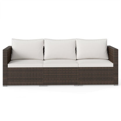 3-Piece Outdoor Wicker Sectional Sofa Set PE Rattan Modular Couch with Thick Cushions-White