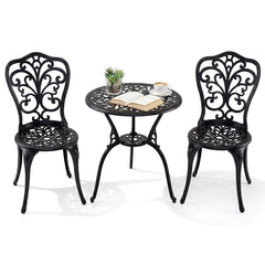 3-Piece Patio Bistro Set All Weather Cast Aluminum Table and Chairs with Umbrella Hole and Butterfly Backrests-Black
