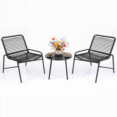 3 Piece Patio Bistro Set Rattan Chairs with Side Table Outdoor Wicker Conversation Set-Black