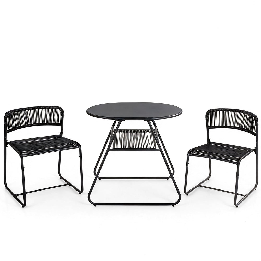 3-Piece Patio Bistro Set with Solid Metal Frame for Porch-Black