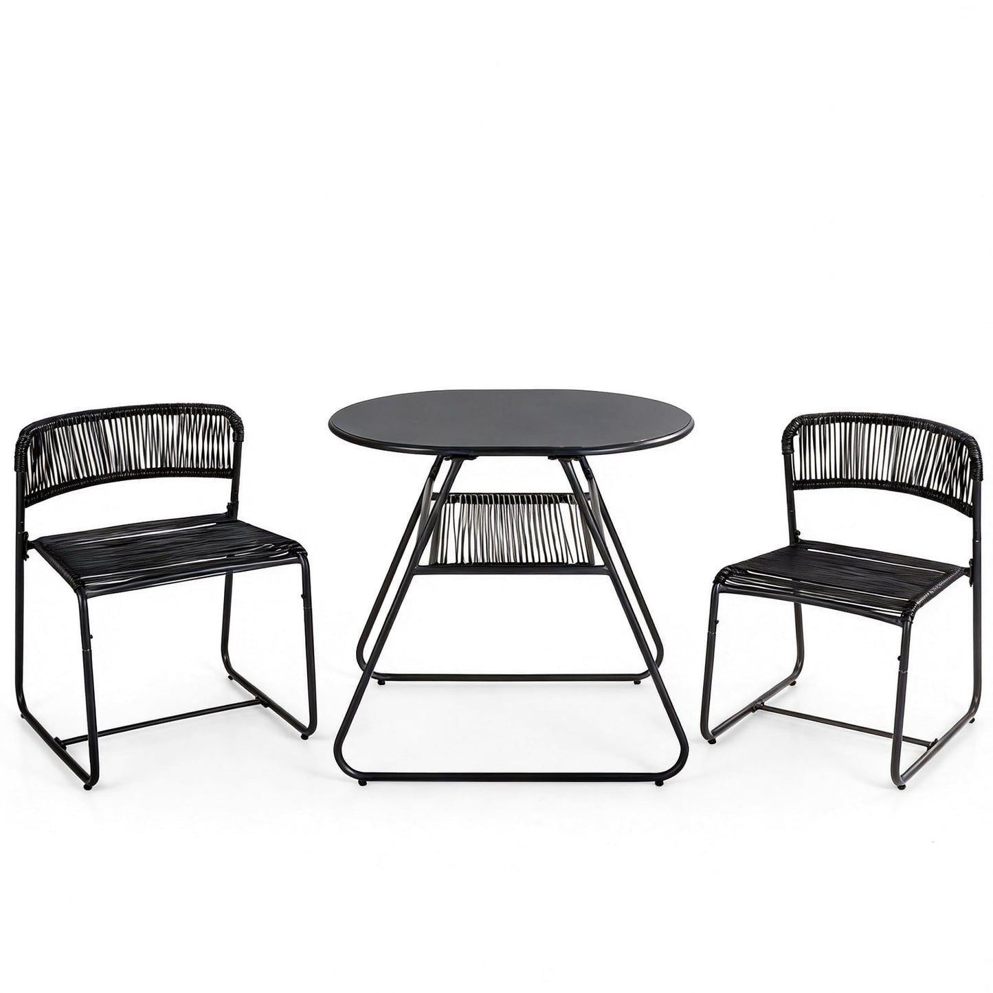 3-Piece Patio Bistro Set with Solid Metal Frame for Porch-Black