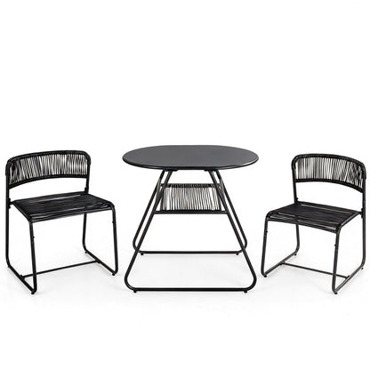 3-Piece Patio Bistro Set with Solid Metal Frame for Porch-Black