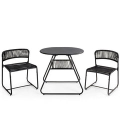 3-Piece Patio Bistro Set with Solid Metal Frame for Porch-Black