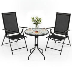 3 Piece Patio Bistro Set with Tempered Glass Coffee Table and Heavy Duty Metal Frame-Black