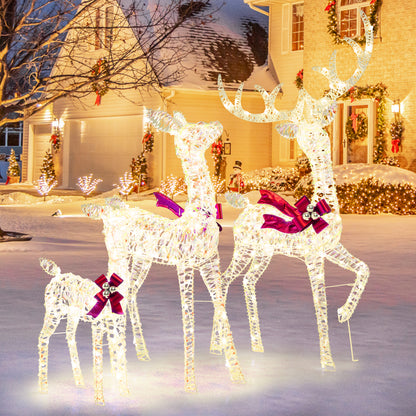 3-Piece Christmas Lighted Iridescent Reindeer Family Set Pre-lit Xmas Deer Family