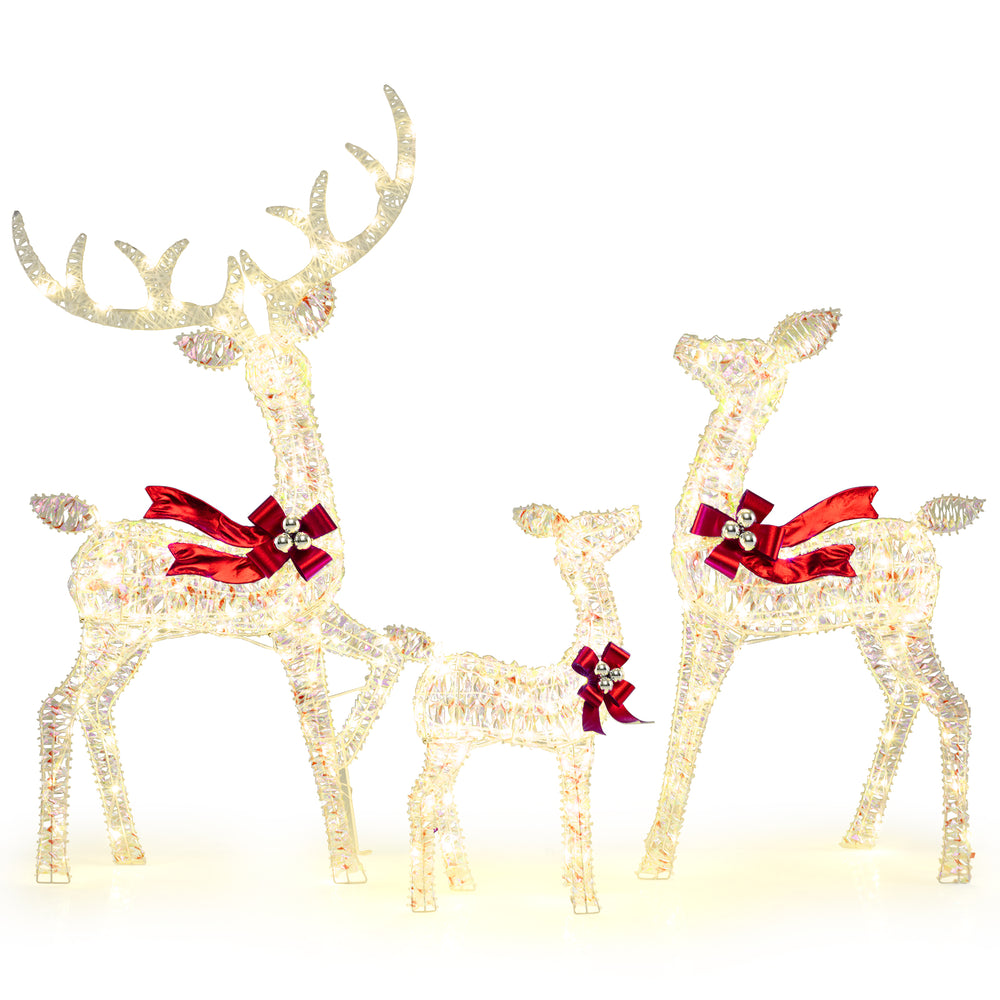 3-Piece Christmas Lighted Iridescent Reindeer Family Set Pre-lit Xmas Deer Family