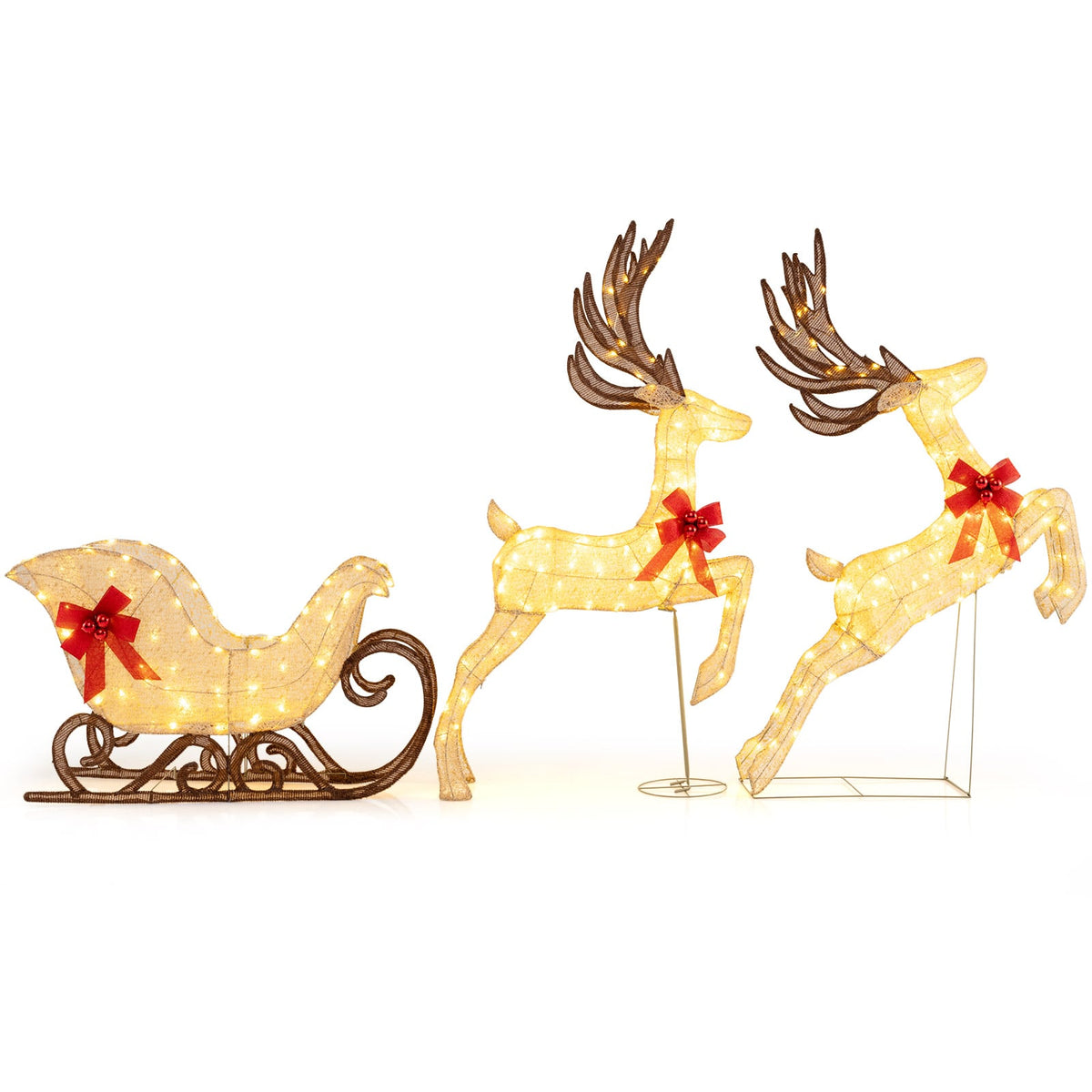 3-Piece Christmas Lighted Reindeer and Sleigh Set Lighted Deer Decoration
