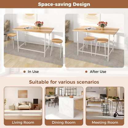 3-Piece Dining Set with 2 Round Chairs and Adjustable Foot Pads-Natural