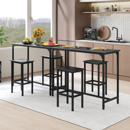 3-Piece Dining Table Set with High Top Rectangular Pub Table and Chairs-Black