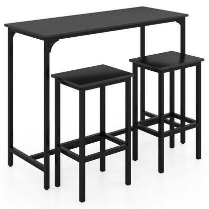 3 Piece Dining Table Set 120CM Industrial Kitchen Table with 2 Bar Stools Rectangular Pub Table and Chairs Black