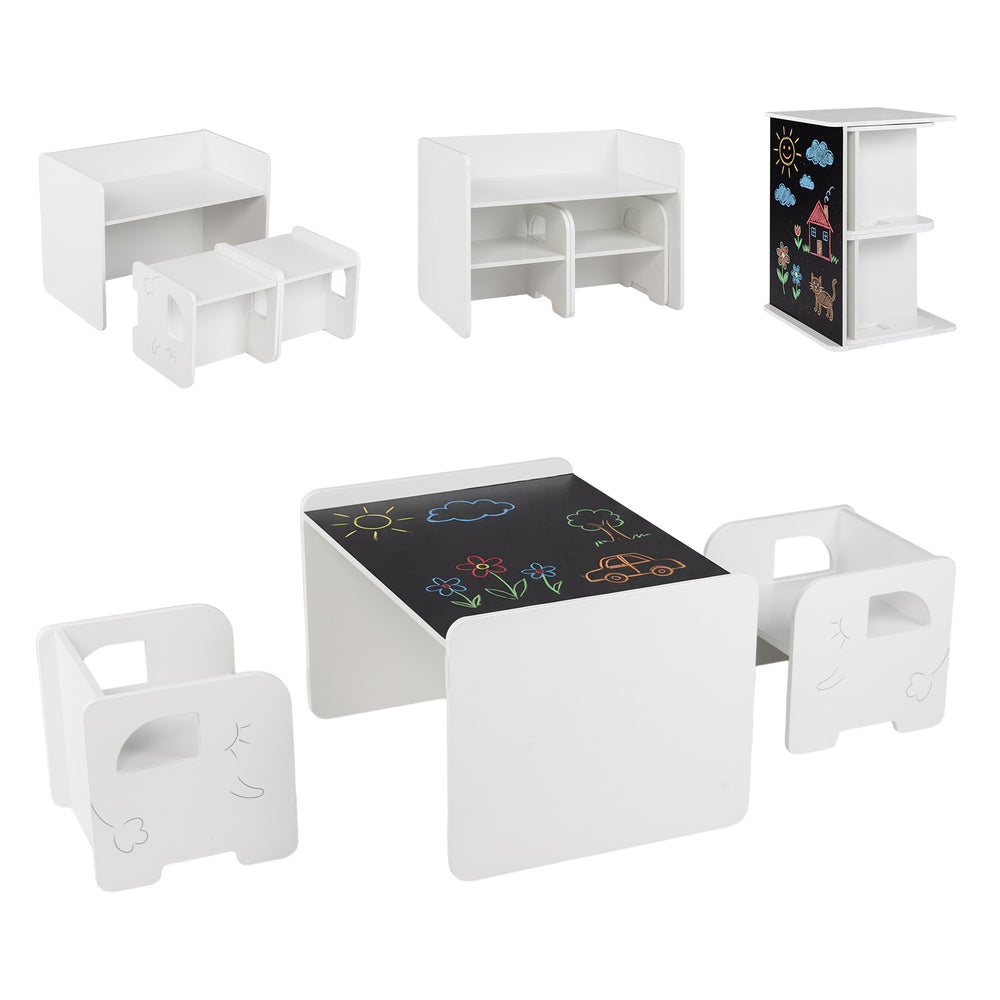 3 Pieces Kids Table and Chair Set with Chalkboard for Home-White