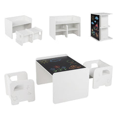 3 Pieces Kids Table and Chair Set with Chalkboard for Home-White