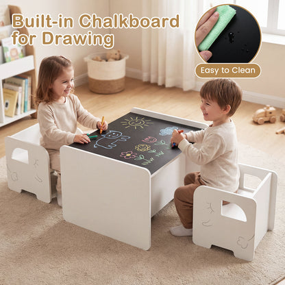 3 Pieces Kids Table and Chair Set with Chalkboard for Home-White