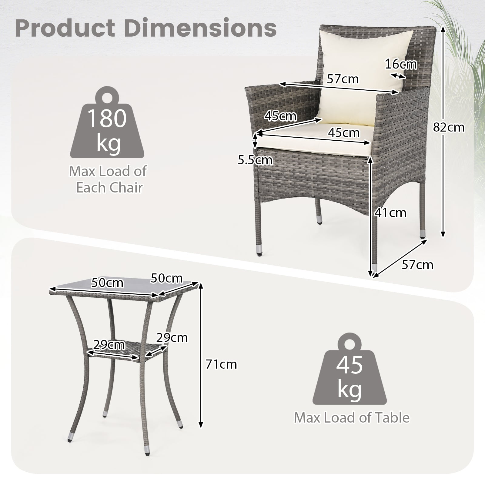 3 Pieces Patio Wicker Bistro Set 2 Rattan Chairs with Double-Tier Tempered Glass Table-Off White