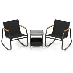 3 Pieces Rocking Bistro Set with Storage Bag and PS Armrests-Black