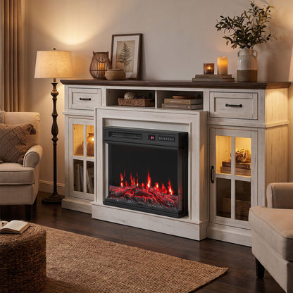 3-Sided Built-in Electric Fireplace Insert with 12 Flame Colours Thermostat and 8H Timer-61 cm
