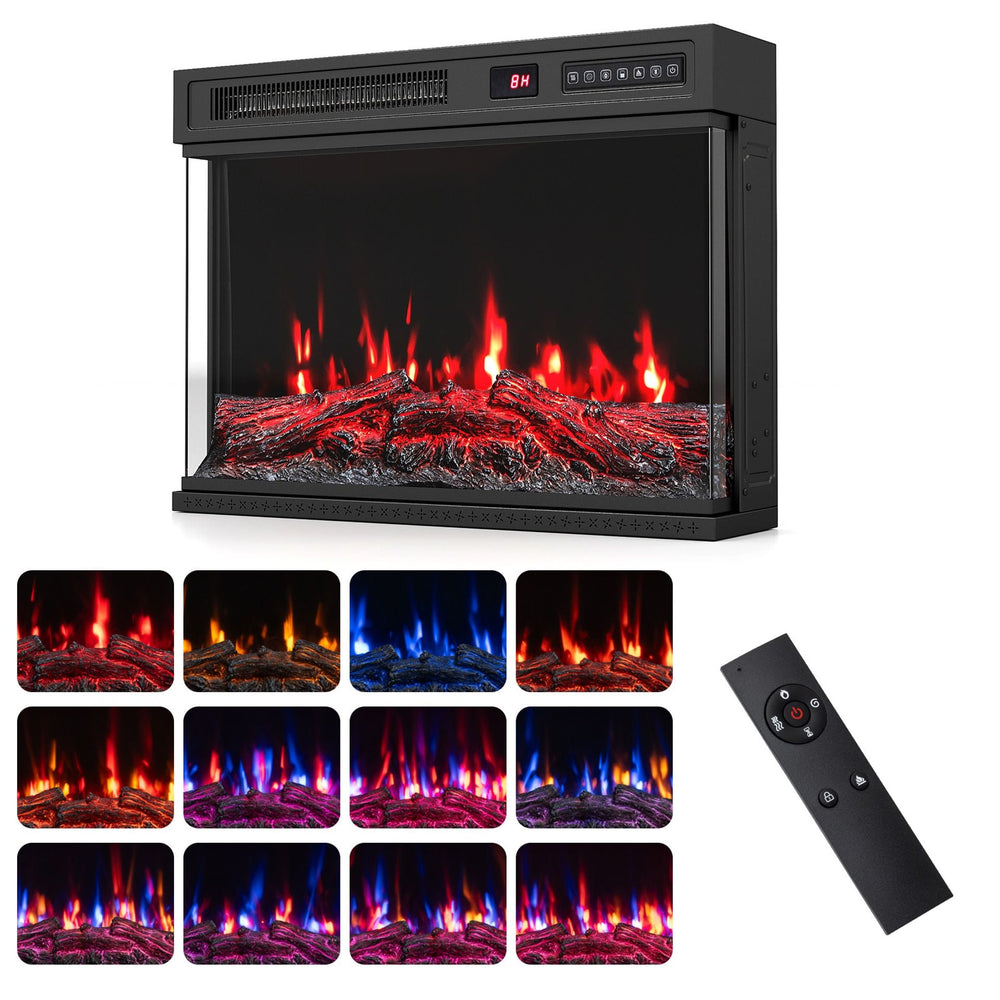 3-Sided Built-in Electric Fireplace Insert with 12 Flame Colours Thermostat and 8H Timer-61 cm