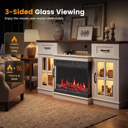 3-Sided Built-in Electric Fireplace Insert with 12 Flame Colours Thermostat and 8H Timer-61 cm