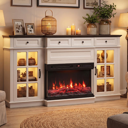 3-Sided Built-in Electric Fireplace Insert with 12 Flame Colours Thermostat and 8H Timer-76 cm
