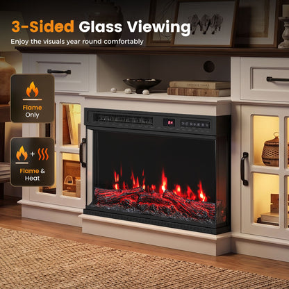 3-Sided Built-in Electric Fireplace Insert with 12 Flame Colours Thermostat and 8H Timer-76 cm