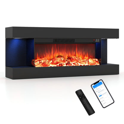 3-Sided Wall Mount Electric Fireplace with 12 Flame Ambient Colors for Indoor-101.6cm